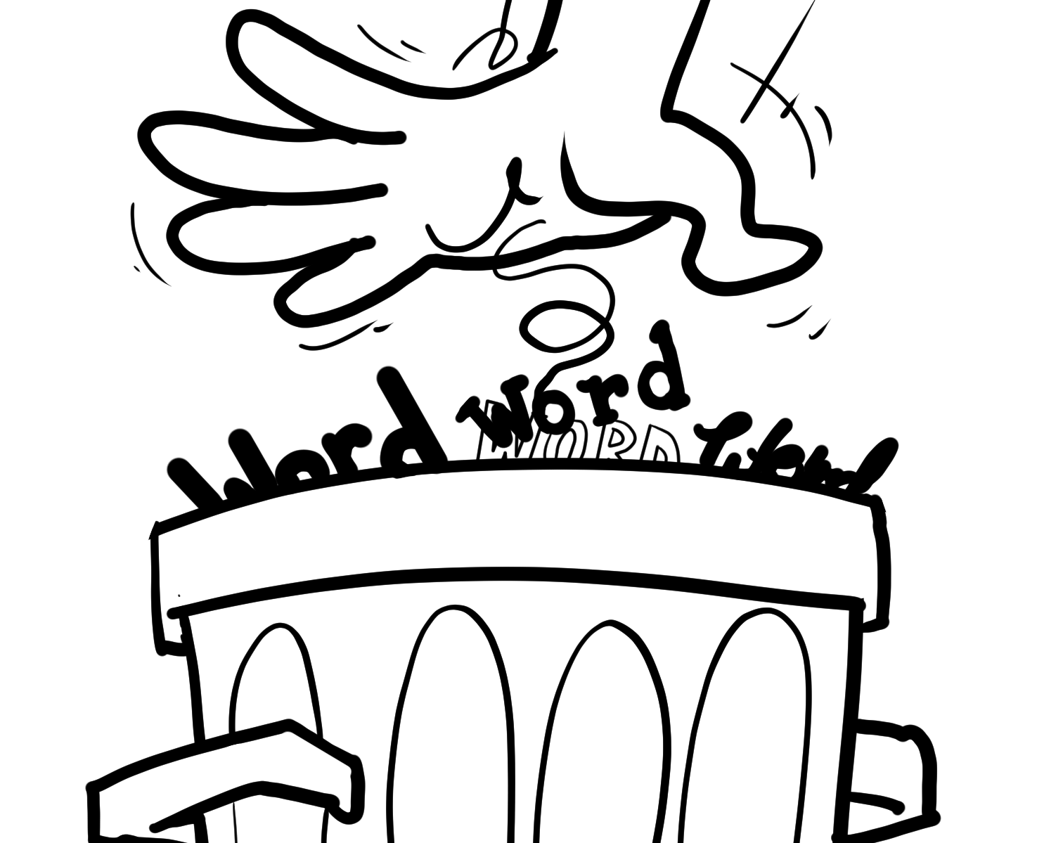 A hand dropping words in a trashcan.