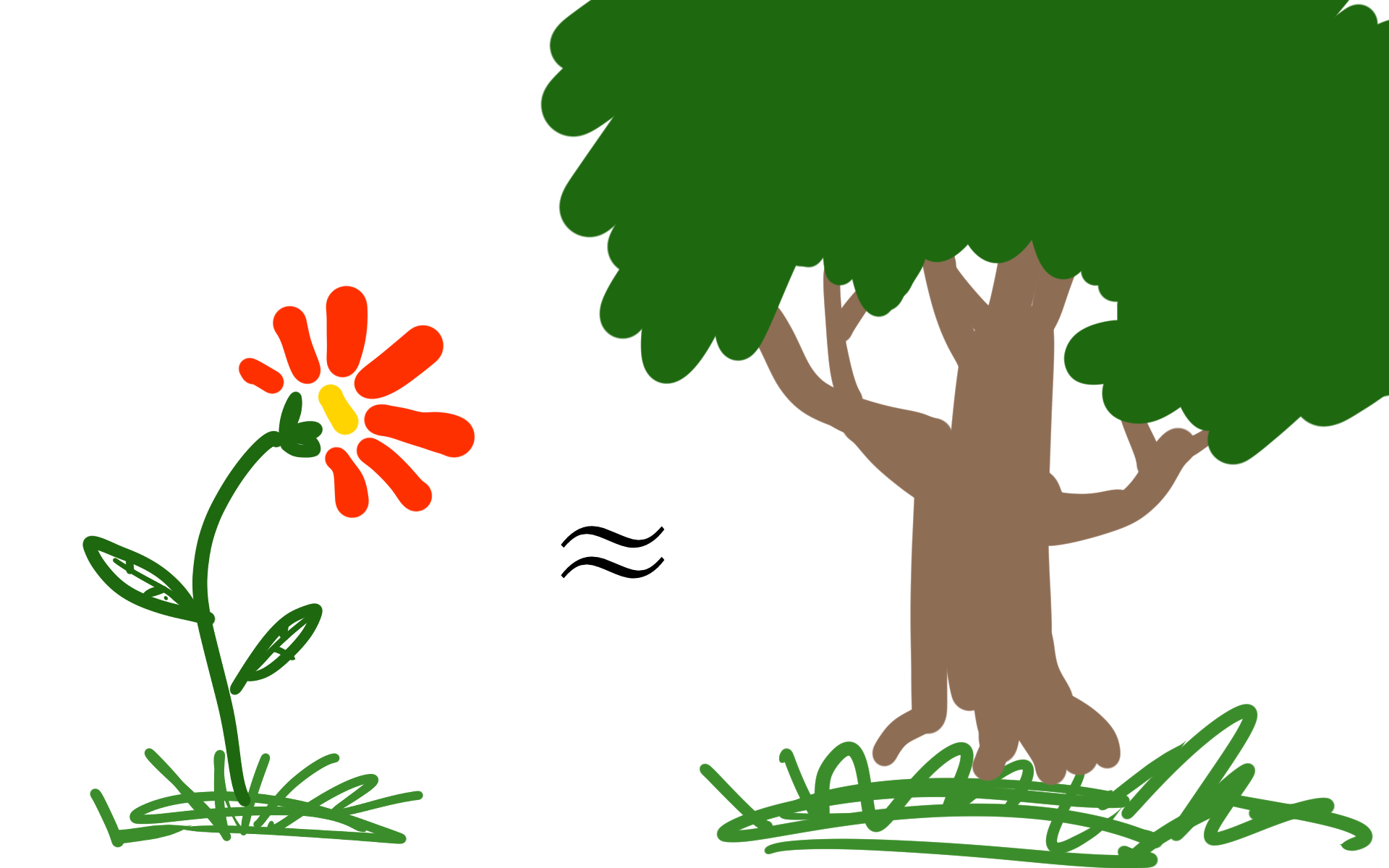 The flower is shown next to a tree, noted as an equivalent.